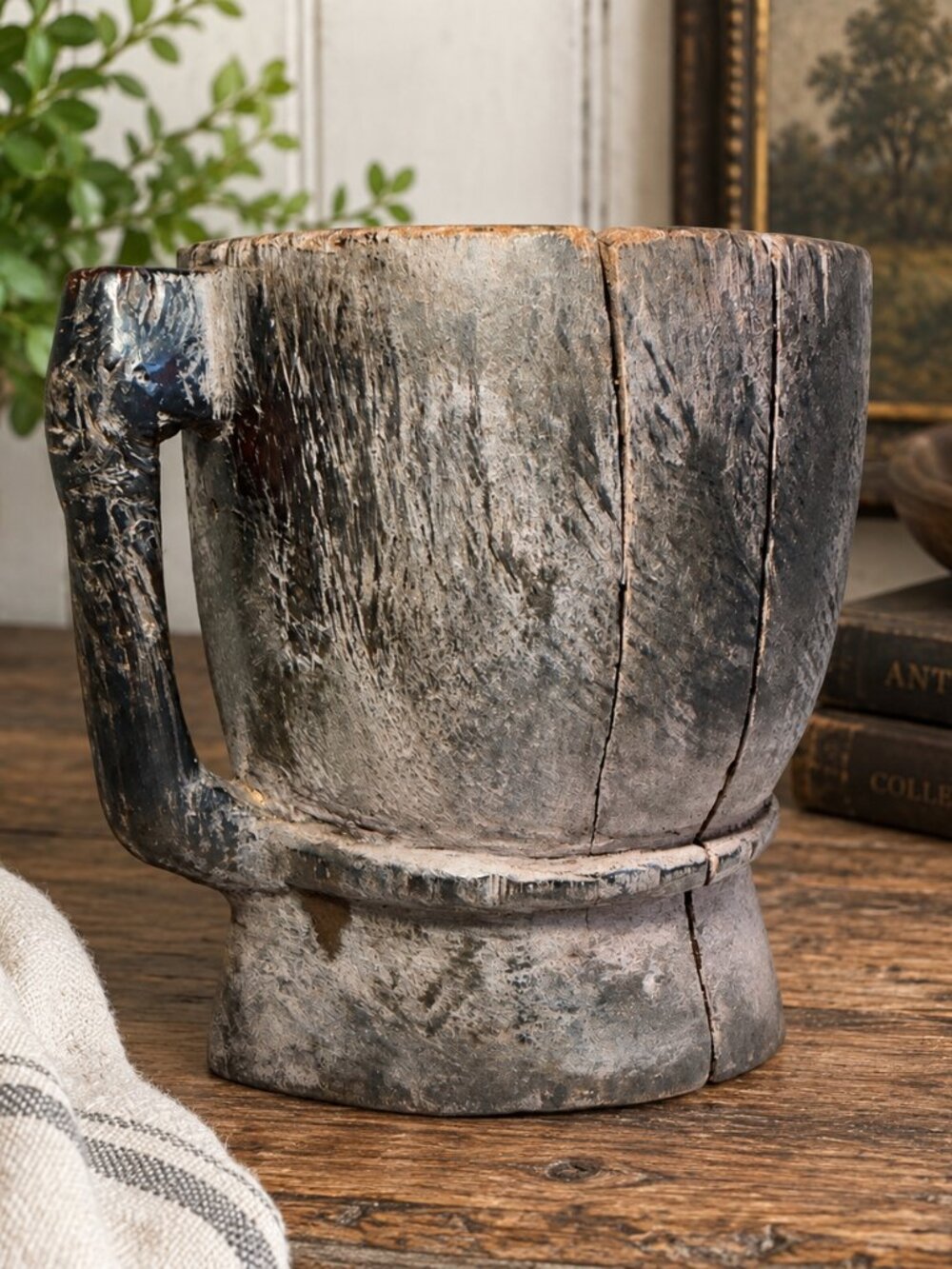 Antique/Vintage? Hand-Carved Asian Wooden Mortar – Est Late 19th/Early 20th Cent
